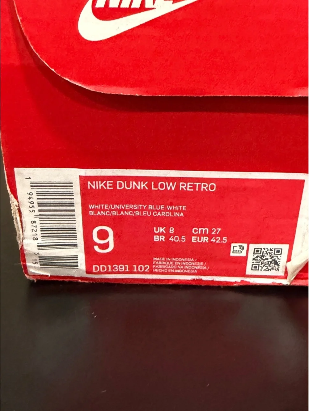 Size 9 - Nike Dunk Low “University Blue” 2021